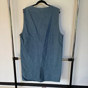 Vintage 90s Denim Jean Dress Boxy Teacher Academia Blue V-Neck Deadstock Large thumbnail 3
