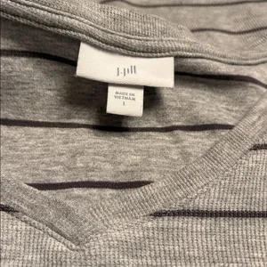 J. Jill women’s ribbed textured V neck tunic top gray patch pockets striped Sz L thumbnail 4