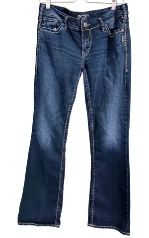 Silver Jeans Co Aiko Bootcut Dark Wash‎ Embellished Pocket Jeans Womens thumbnail 1