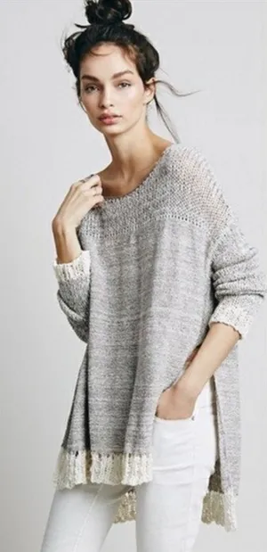 Free People Haiku Pullover Sweater open knit tunic beige ivory size small thumbnail 1