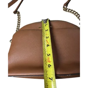 Michael Kors Dome Crossbody‎ Bag Saffiano Leather Tan Acorn Gold Chain thumbnail 5