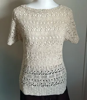 If It Were Me Vintage Cottagecore Open Knit Short Sleeve Boatneck Sweater thumbnail 1