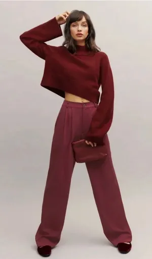 Reformation Wide Leg Pants Maroon Size 6 NWT thumbnail 1