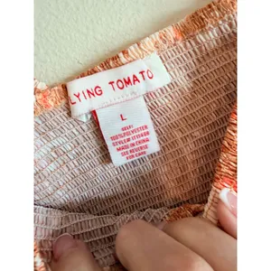 Flying Tomato Crop Top Womens Large Orange‎ Paisley Smocked Balloon Sleeve thumbnail 4