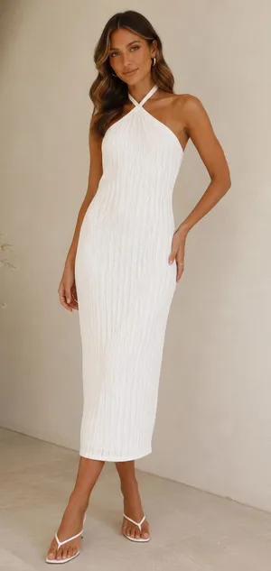 Zara White Cable Knit Cross Neck Halter Dress M Quiet Luxury Coastal ResortWear thumbnail 1