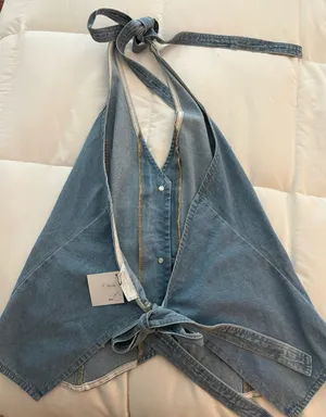 Double Zero Denim vest halter top thumbnail 2