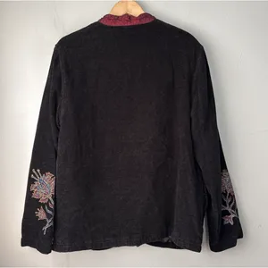 Victorian Chenille Jacket Size Medium 8 10 Black Whimsigoth Regency Asian Floral thumbnail 6
