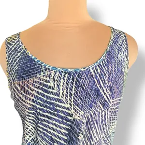 Jams World Hibiki Tank Top Large Blue Green Yellow Abstract Print Rayon‎ Hawaii thumbnail 2