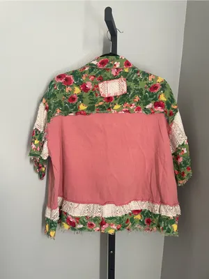 POL Lace Patch Floral Half Sleeve Shacket Size Medium thumbnail 3