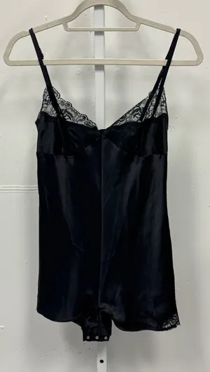 Victoria's Secret Very Sexy Black Satin Lace Trim‎ Bodysuit Small 507344-0408 thumbnail 1