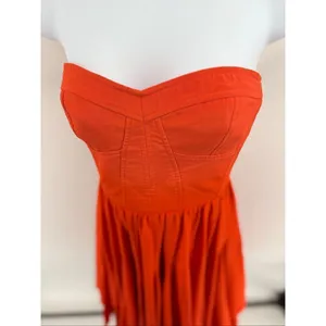 Rebecca Taylor Strapless Silk Cocktail Dress Orange Pleated Skirt Women’s 4 thumbnail 8