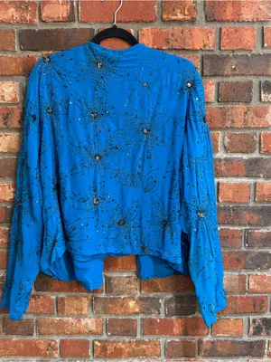 Chico’s womens beaded embroidered open front jacket cardigan turquoise blue 3 thumbnail 5
