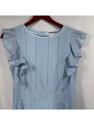 EcoWish Light Blue Eyelet Midi Dress | Women’s Small thumbnail 2