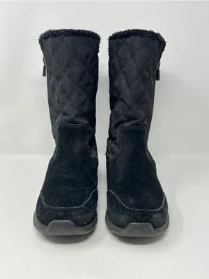 Lands’ End Black Suede Quilted Winter Boots Faux Fur Women’s 8.5 thumbnail 2
