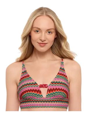 Salt + Cove Juniors Front-Tab Midkini Swim Top 807145 Pink Multi S thumbnail 6