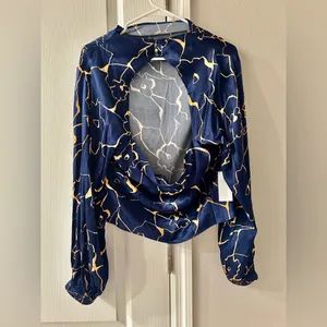NWT | ASTR the Label | Veronica Cutout Cowl Neck Long Sleeve Satin Blouse Top thumbnail 5