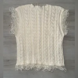 NWT Bibi Cream Cable Knit Top with Layered Chiffon Edges size medium White thumbnail 6