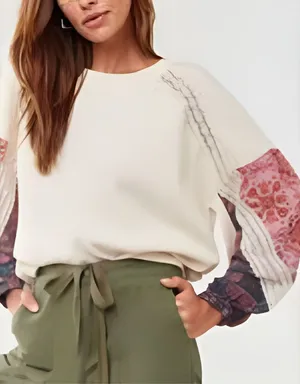 Forever 21 Womens Boho Artsy Waffle Knit Lace Crochet Balloon Sleeve Top‎ Size S thumbnail 1
