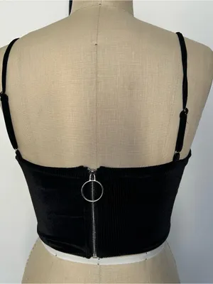 Black Ribbed Velvet Crop Cami Top Size M thumbnail 3