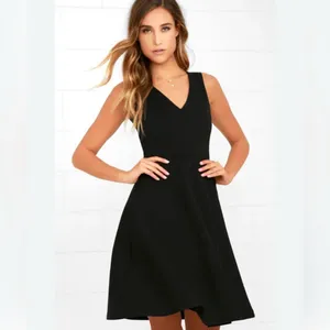 Lulus Hello World Black V-Neck Skater Midi Dress Size XL Flirty Classic thumbnail 2