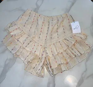 Soleil Ivory Ruffle Tiered Skort with Multicolor Dot Stripes Pink thumbnail 1
