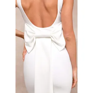 NWT Lulus Loving Fate White Bow Square Neck Backless Maxi Dress Wedding Bride M thumbnail 6