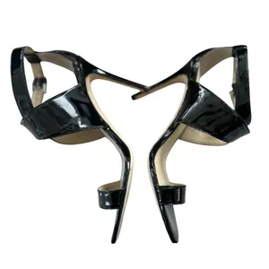 Charles David Black Patent Leather Strappy Stiletto Heel Minimalist Formal thumbnail 3
