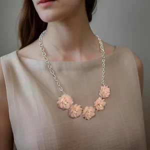 Elegant Pastel Pink Floral Blossom Crystal Statement Necklace silver Adjustable thumbnail 3