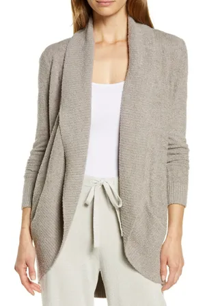 Barefoot Dreams CozyChic Lite Circle Cardigan Shawl Collar Open‎ Front Tan XS/S thumbnail 1