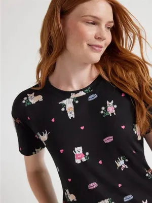 Joyspun Women’s Dog Print Cute Short Sleeve 2 PC Pajama Set Small NWT thumbnail 3