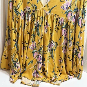 Free People Bella Floral Babydoll Blouse Large Yellow Boho Bell Sleeve Festival thumbnail 3
