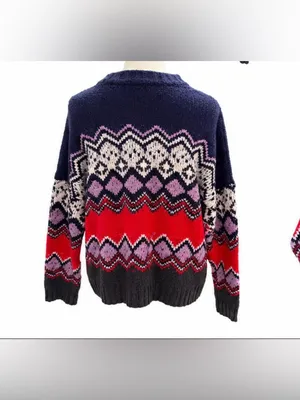 Aerie Fair Isle Geometric Crewneck Sweater Women’s Medium Cotton Blend thumbnail 3