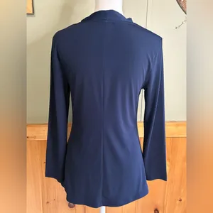 Ann Taylor Mixed Media Pleated Front Dark Blue Top size Medium thumbnail 4