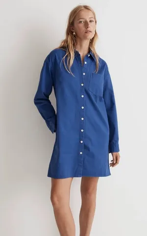 NWT Madewell Mini Shirtdress in Regenerative Chino Long Sleeve Blue Size Small S thumbnail 1