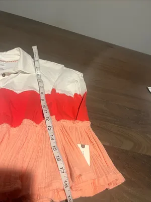Pilcro White, Red & Peach Tiered Button-Front cap Sleeve Sz XXS Polo NWT thumbnail 5