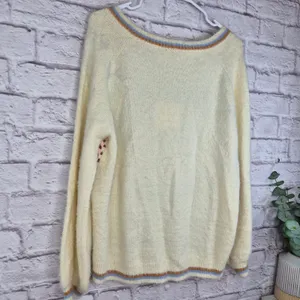 Umgee Crochet Granny Square Cardigan Sweater L XL Boho Knit Button Front Cream thumbnail 6