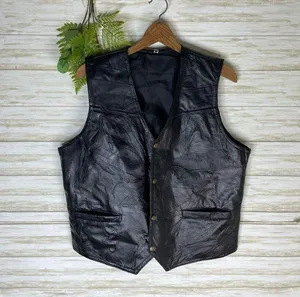 Vintage Black Leather Patchwork Biker Grunge Vest Size M thumbnail 2