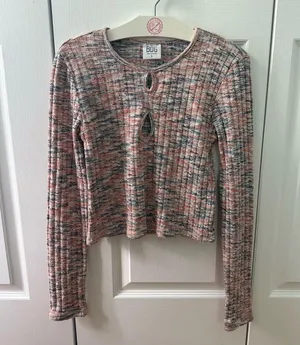 BDG Urban Outfitters Cutout Spacedye Orange and Gray Heather Sweater thumbnail 2