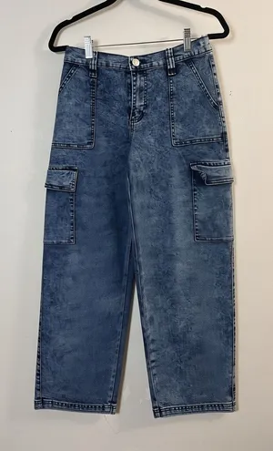 Madden Girl Women's Acid Wash Wide Leg Cargo Jeans Size M Blue Y2K thumbnail 1