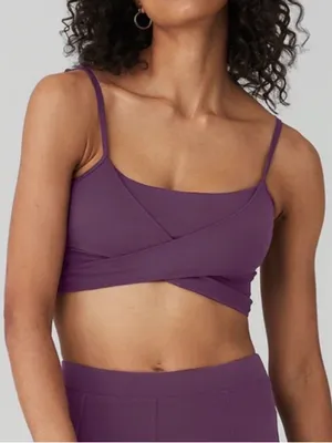 ALO Yoga Airbrush Enso Dark Plum Cross-Front Sports Bralette Size Medium thumbnail 1