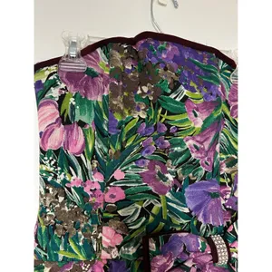 Vintage 80s PROM Jessica Howard Peplum Dress Floral Strapless Rhinestone Bow 8 thumbnail 4