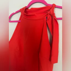 NWT Stunning Morgan Taylor Red Tie Neck Mini‎ Sleeveless Dress Medium thumbnail 3