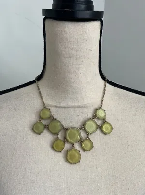 J.Crew Mod Retro Statement Necklace Chartreuse Green Gold Y2K Round Stones‎ Glam thumbnail 1