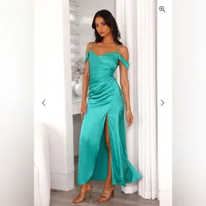 Hello Molly Luxury Affair Satin Maxi Dress Off Shoulder Green 8 Prom Wedding thumbnail 2