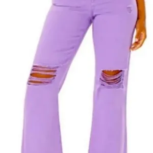 AFRM Oden High Waist Jean Flare Leg Knee Hole Purple NEW Women's Purple Jeans 26 thumbnail 7
