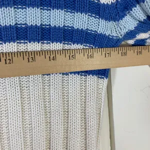 Aeropostale Womens Ribbed Turtleneck Sweater Blue Cream Striped‎ Ramie Cotton L thumbnail 4