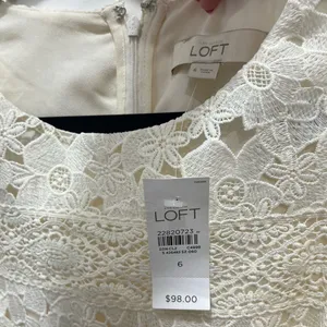 LOFT Embroidered Floral Lace Shift Dress‎ 6 Bridal LWD Wedding Ivory Cream NWT thumbnail 4
