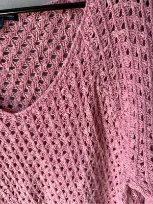 Y2K American Eagle Pink Open Knit V-Neck Sweater Women’s Large Boho Beachy thumbnail 4