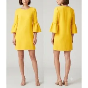 Zara Bell Sleeve Shift Dress Womens XS Yellow Ruffle Mini Mod Contemporary thumbnail 2
