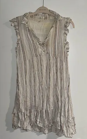 Karlie Cream and Brown Striped Ruffle Dress thumbnail 1